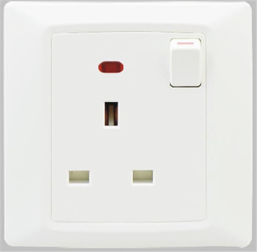 Flush type british standard 1 gang switched socket with neon